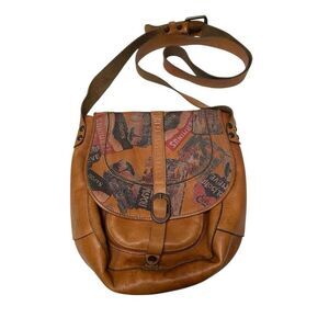 Patricia Nash Vintage Patch leather saddle bag Nepali Coast Hawaii suede inside
